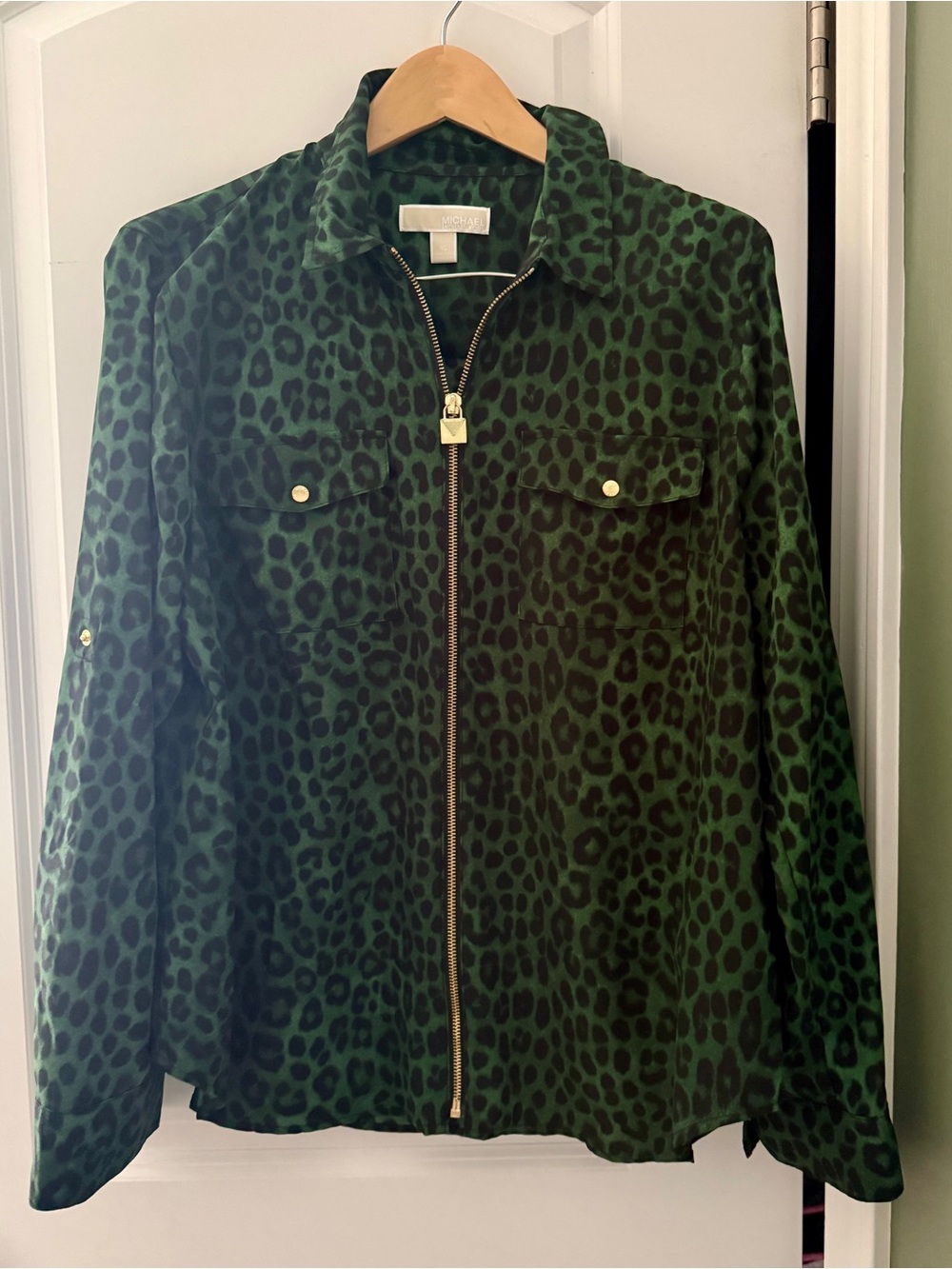 Michael Kors XL  Leopard Print Zip Front Shirt